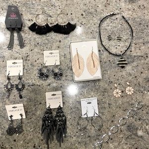 12 Pieces of Jewelry - 10 Statement Earrings, 1 Necklace, 1 Bracelet